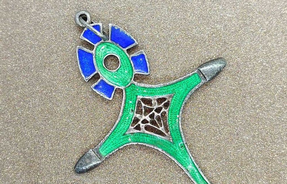 Cruce Agadez tuareg argint emailat verde si albastru