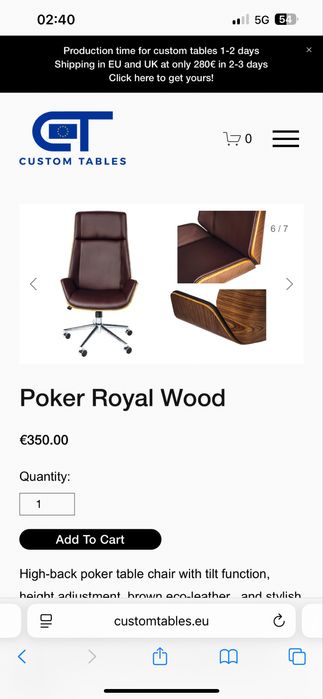 Scaune Poker imbracate in lemn CustomTables.eu customizate logo tau