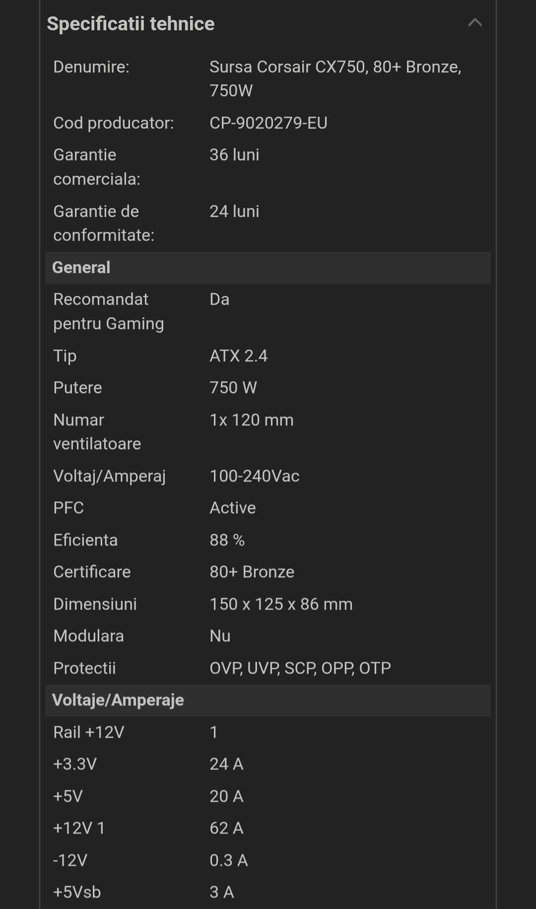 Sursa Corsair CX750F RGB, 80+ Bronze, 750W, Full Modulara (Negru)