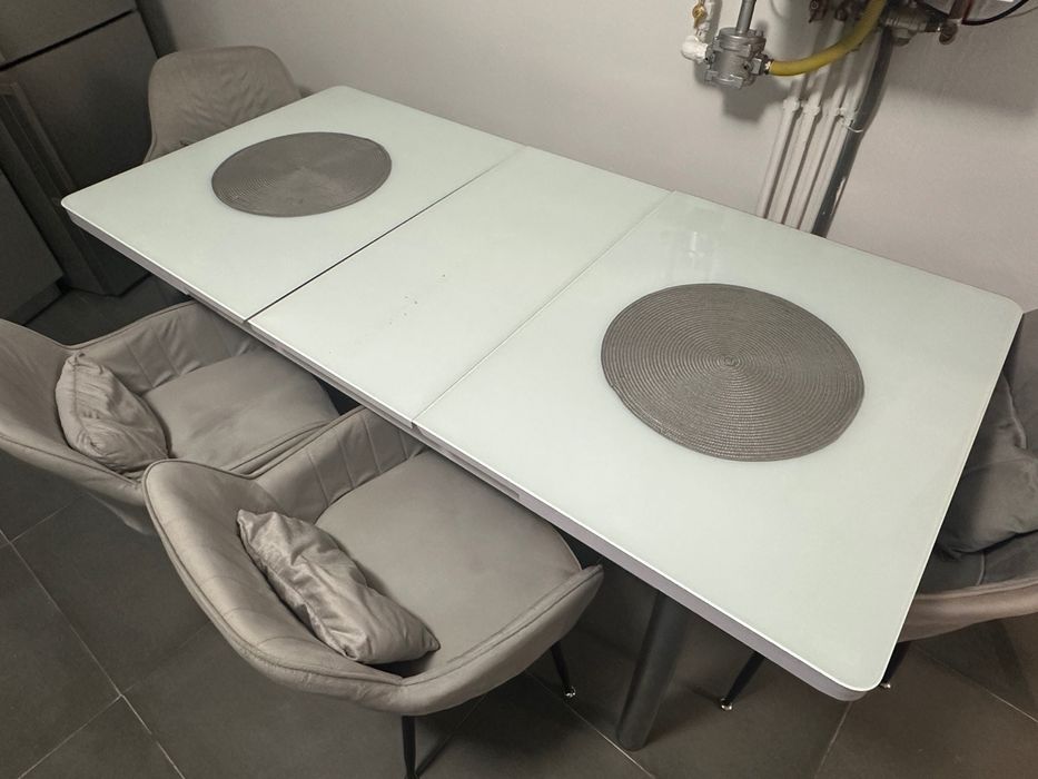 Set masa extensibila 80 x 130/170 cm cu 6 scaune, culoare gri