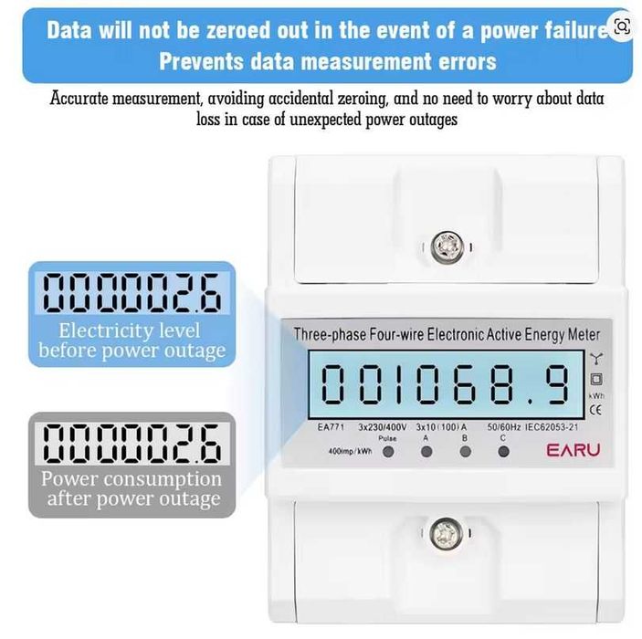 Трифазен електромер, НОВ, 380/400V, 100А, 50 Hz, за DIN шина, 4 полюса
