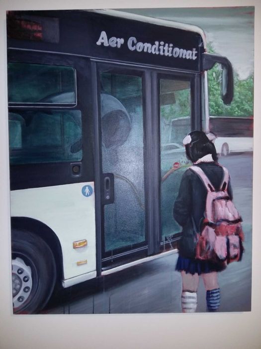 Tablou Adrian Preda - Delfin Commerson In Autobuz - ulei pe panza