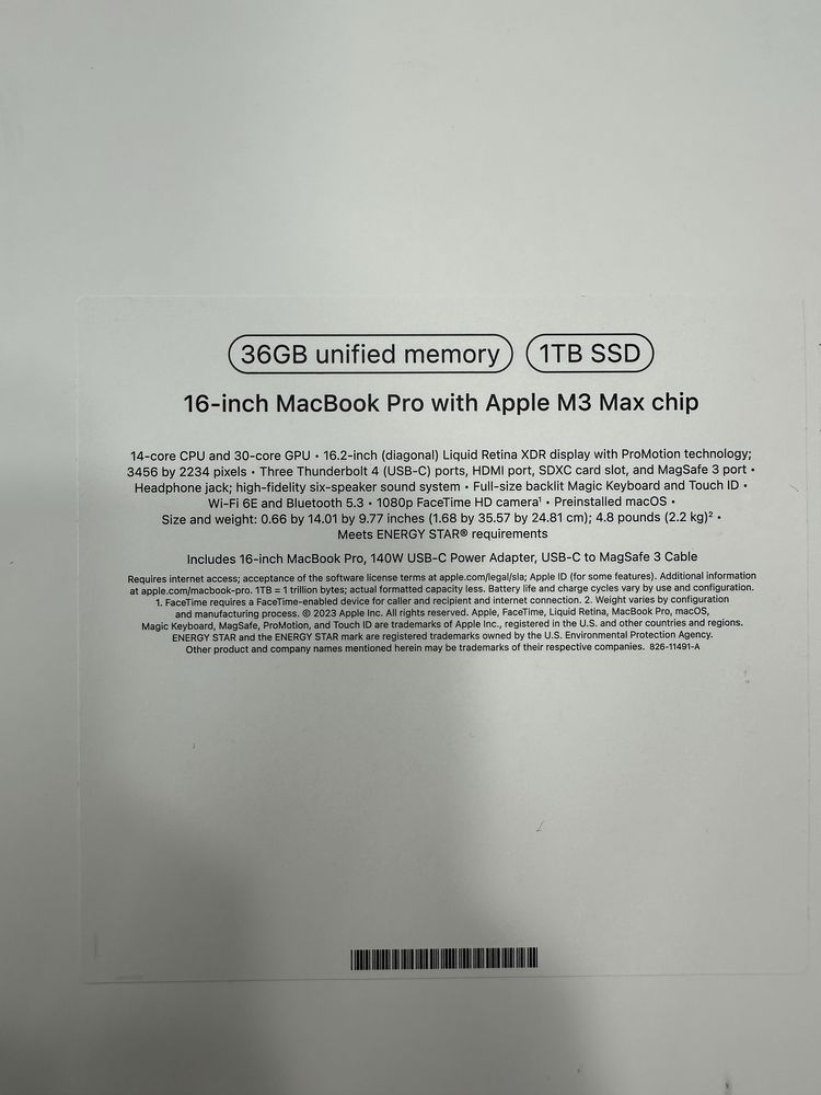 MacBook Pro 16inch M3Max 36/1TB