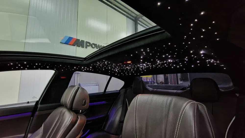 Retapitare plafon Range Rover textil/alcantara gri/negru/bej + lumini