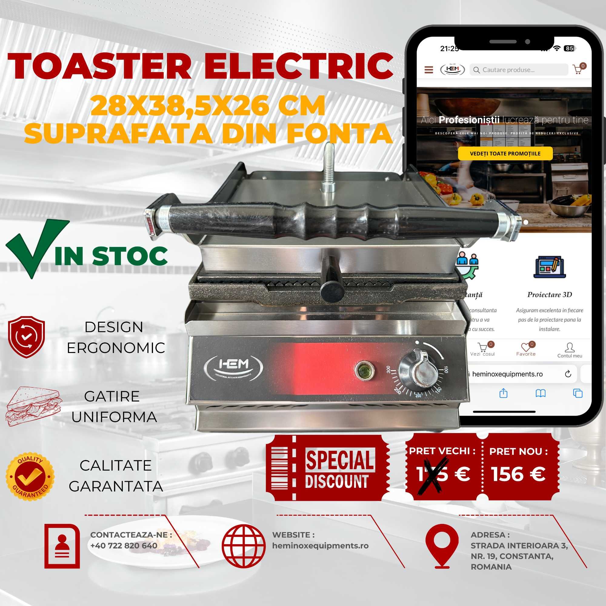 Toaster Electric 8, 12 sau 20 Felii Placa Fonta Striata In Stoc