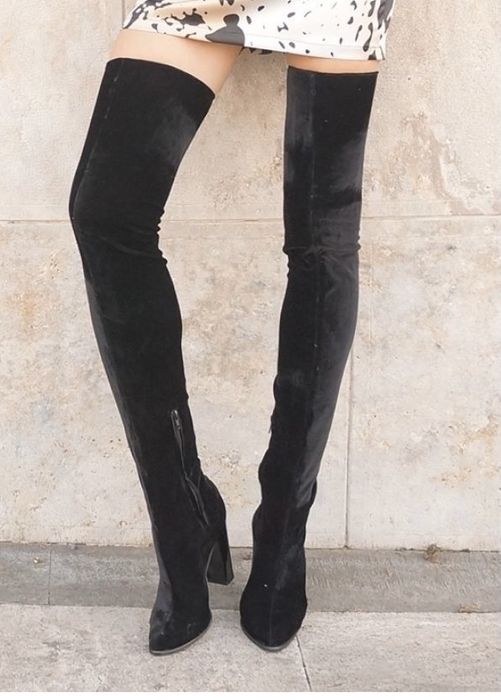 Cizme lungi catifea Diva Charms