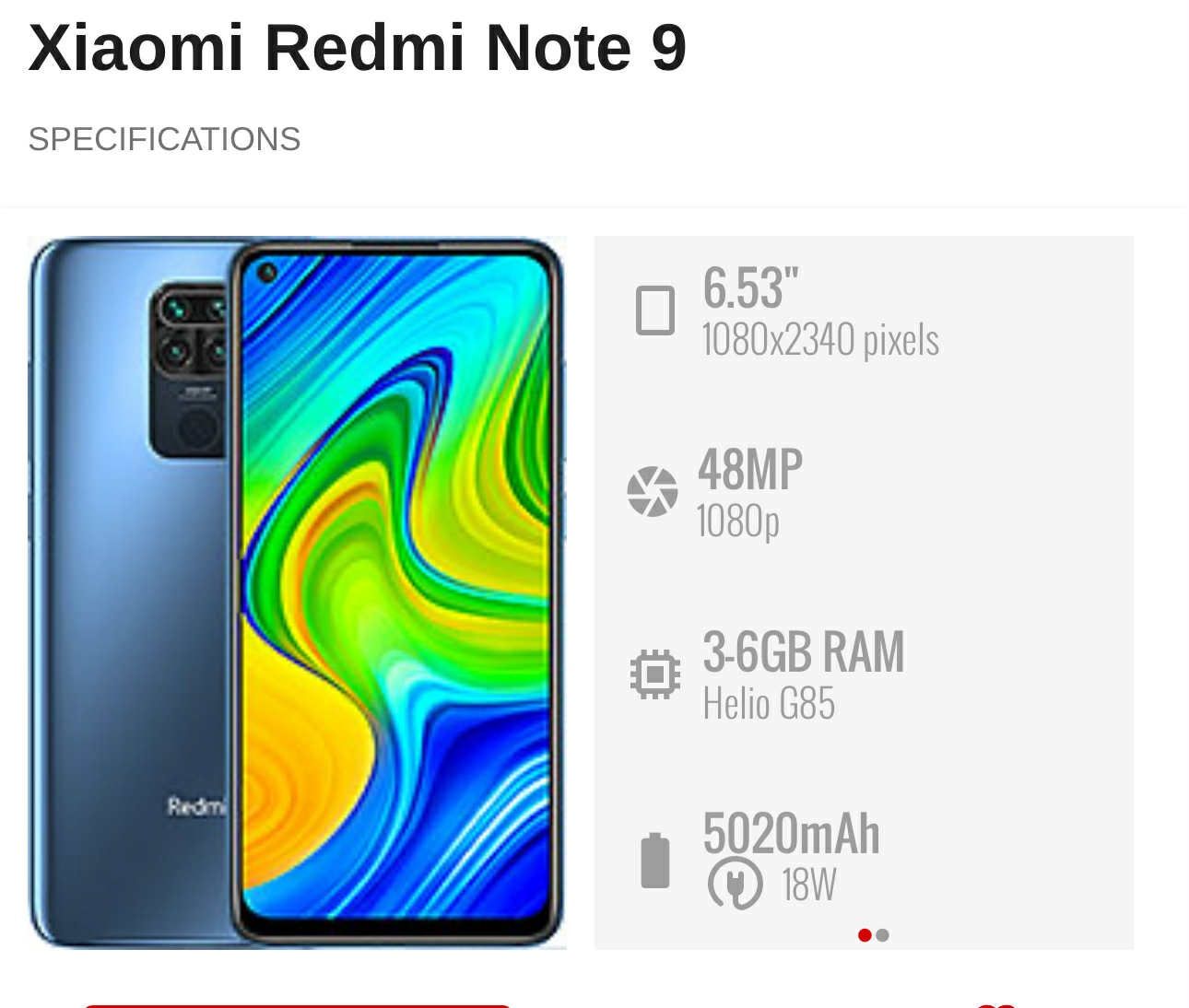 Xiaomi Redmi Note 9 128GB 4GB RAM