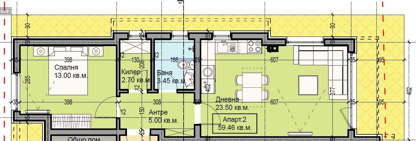 Двустаен партер 59.46 м² с паркомясто в цената
