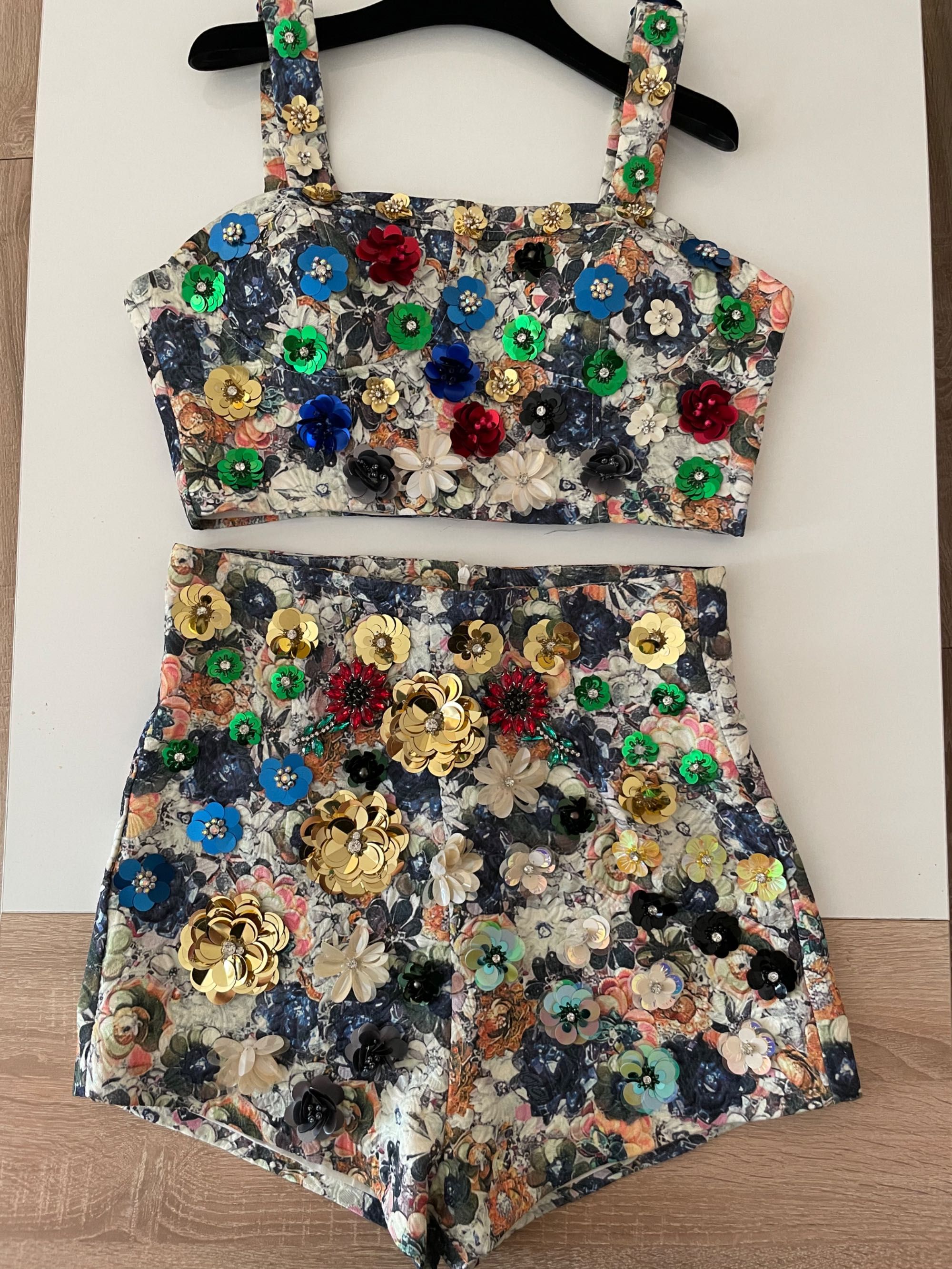Разкошен  официален луксозен сет костюм комплект с камъни 3D 3Д цветя