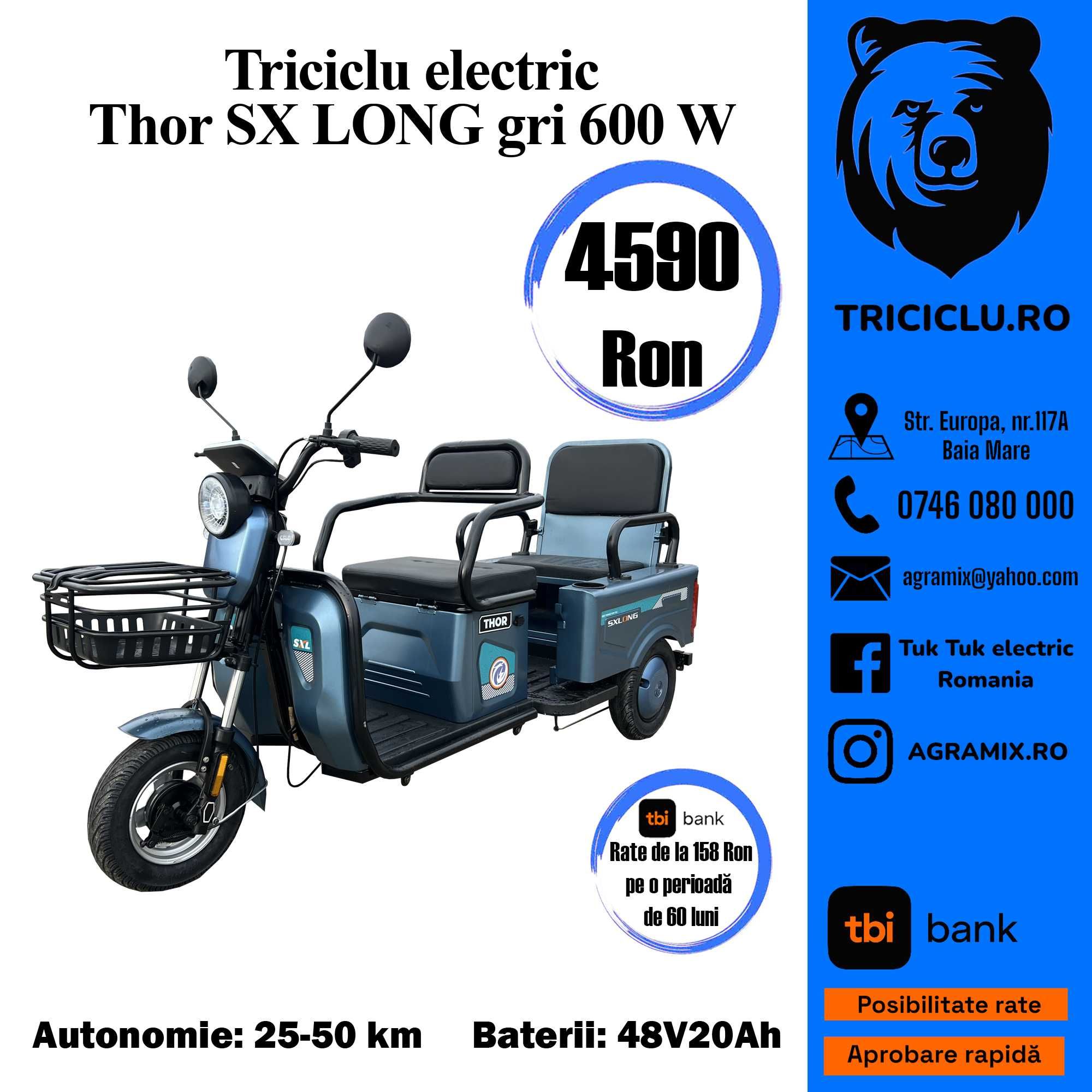 Triciclu electric Thor S X LONG 600W alb negru rosu gri Agramix