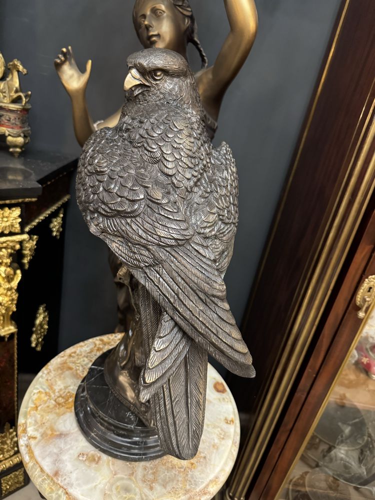 Statueta bronz masiv- marmura -59cm/h
