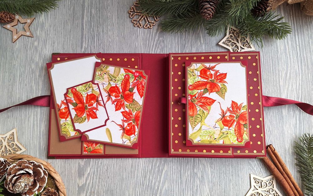 Коледен, скрапбук албум в бордо, ръчна изработка /63.6