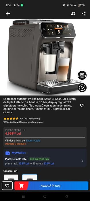 Espresor automat Philips 5400 latte go ALB