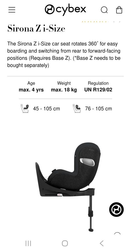 Scaun Cybex Sirona i-Size . Black
