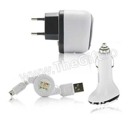 Cablu date Incarcator retea Ipod iPhone USB si auto 12V - 1000mA