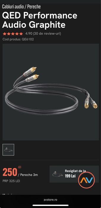 Vand cablu RCA hifi QED Performance Graphite 3m