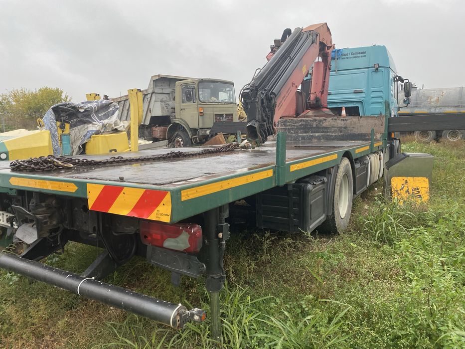 Camion MAN TGA 18.310 cu macara HMF 2823 K4 + platformă – Funcțional