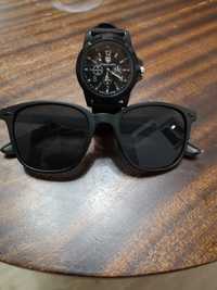 Черни слънчеви очила с подарък ръчен часовник
