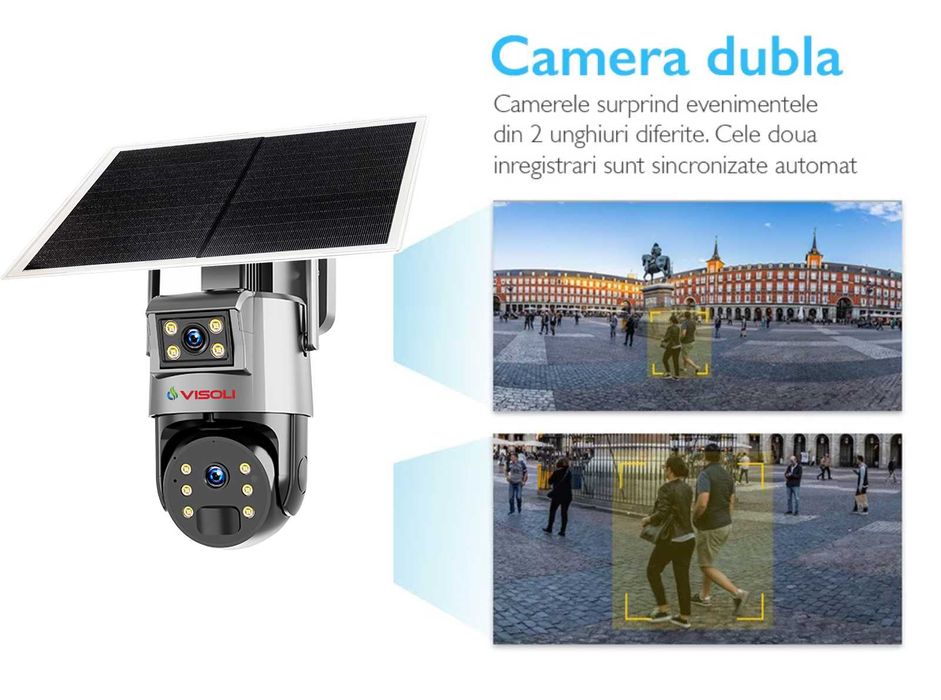 Camera de supraveghere Dubla Sim 4G Panou Solar Visoli® M8 PRO, 8MP