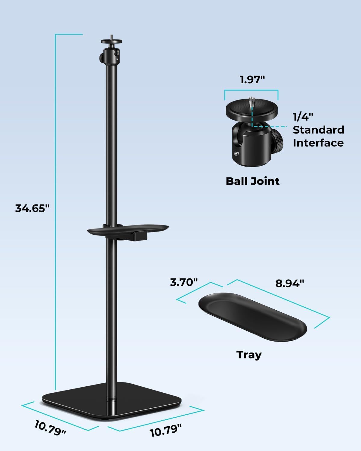 Suport proiector aluminiu negru Viozon, reglabil 88 cm, 360° rotativ