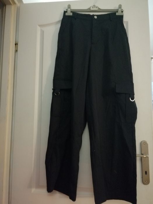 Pantaloni femei  marimea L, largi negru, material bumbac subtire