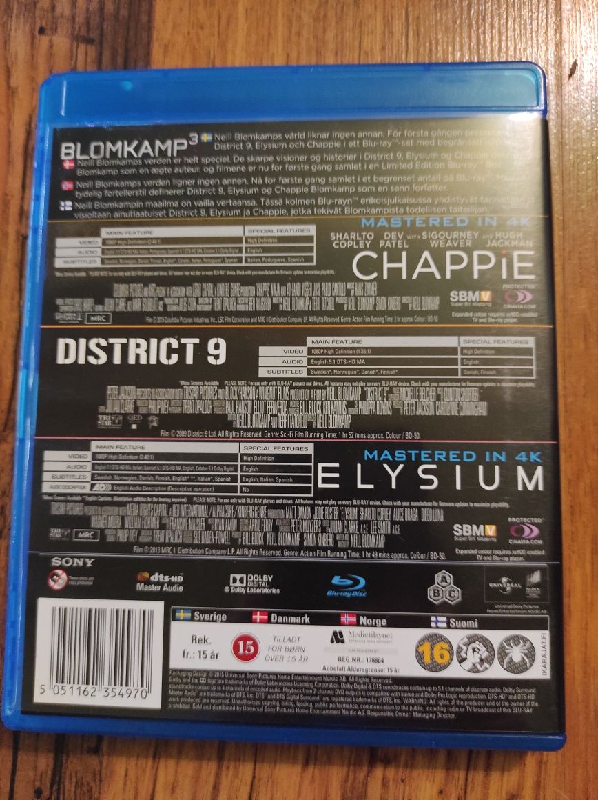 Blomkamp filme Blu-ray District 9 Chappie Elysium