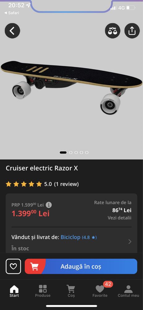 Skateboard electric RazorX Cruiser NOU