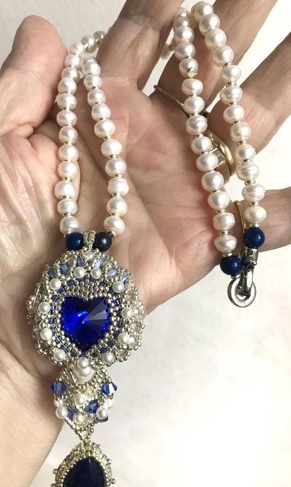 Set colier si cercei handmade cu perle de cultura-model desebit