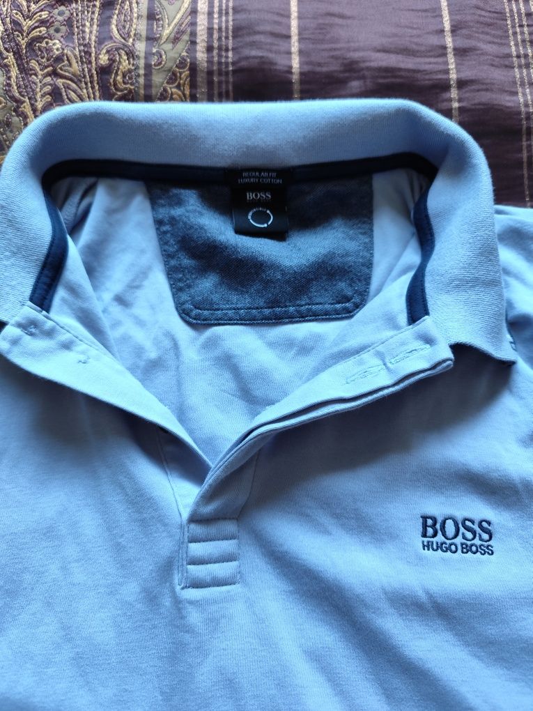 BOSS - оригинална тениска с яка, къс ръкав
