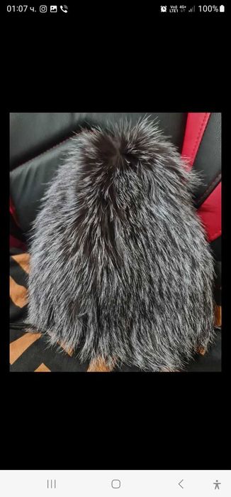 Шапка от естествен косъм-сребърна лисица