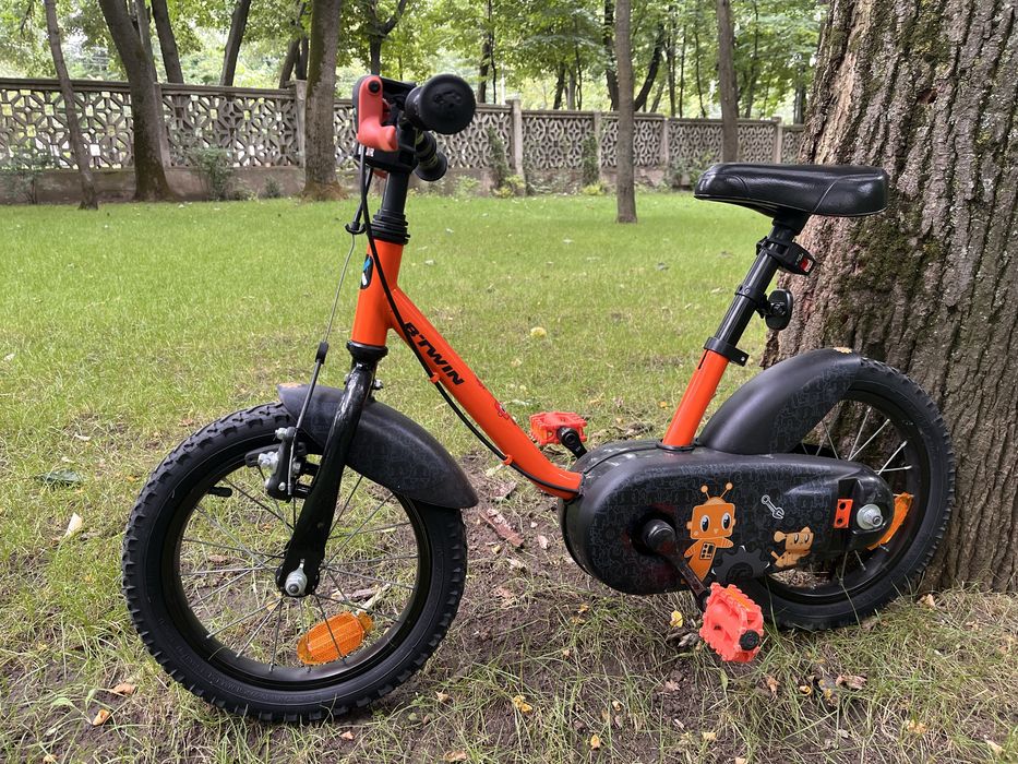 Bicicleta B-TWIN, copii peste 3 ani, roti de 14’’ inch portocalie