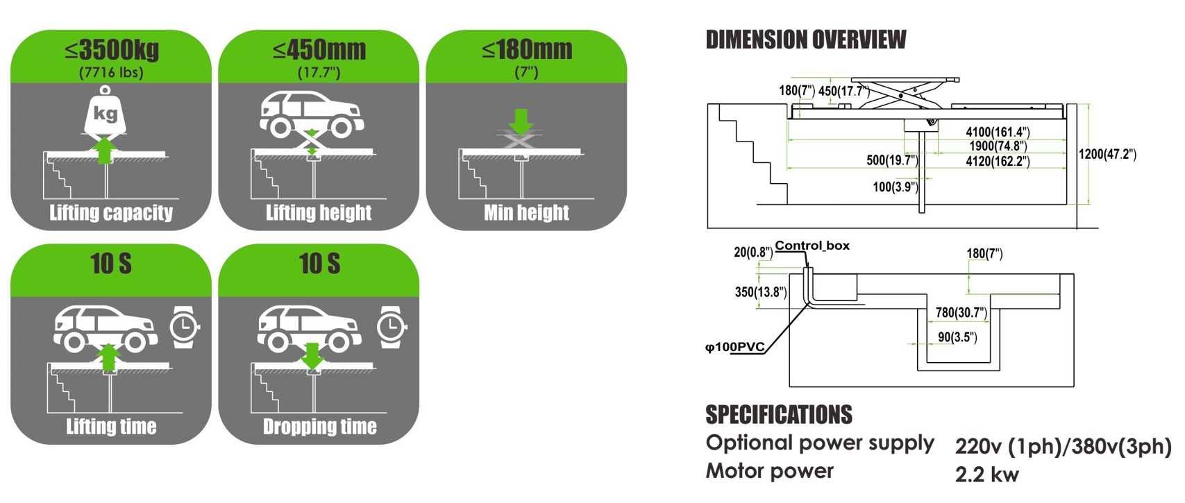Платформа с ножничным подъемником 3,5 тн PL-D35G (развал, шиномонтаж)