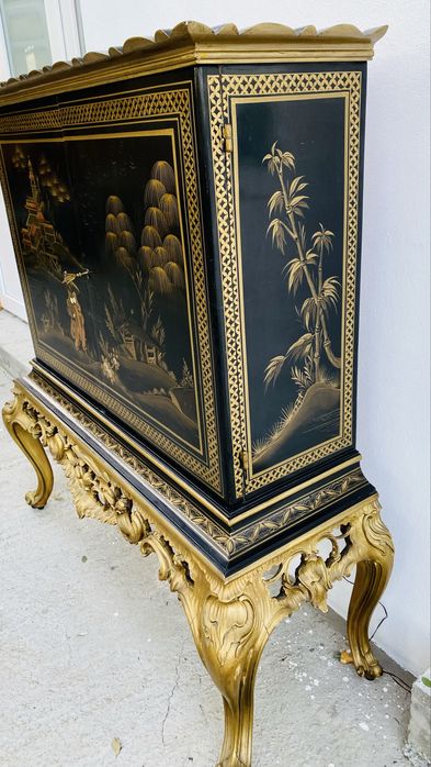 Comoda Bar Asiatica Lemn Masiv Vintage Pictura