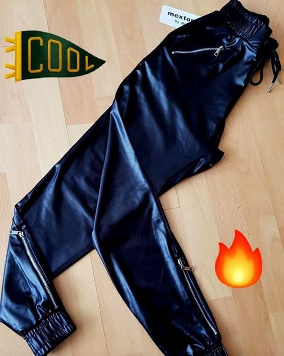 Pantaloni dama ,piele eco,fermoare metalice laterale