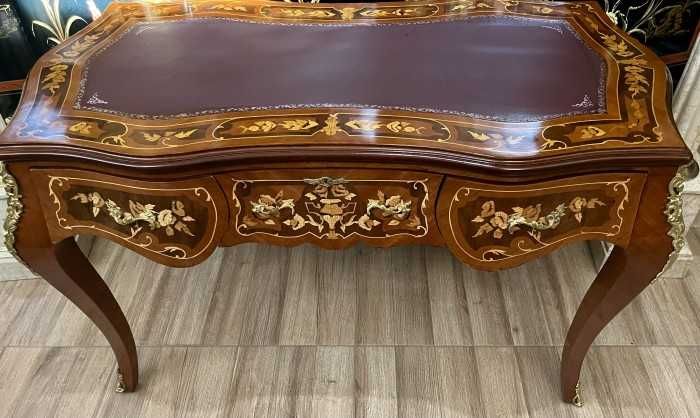 Spectaculos birou Louis al XVI-lea-intarsii-bronz-blat piele-Franta