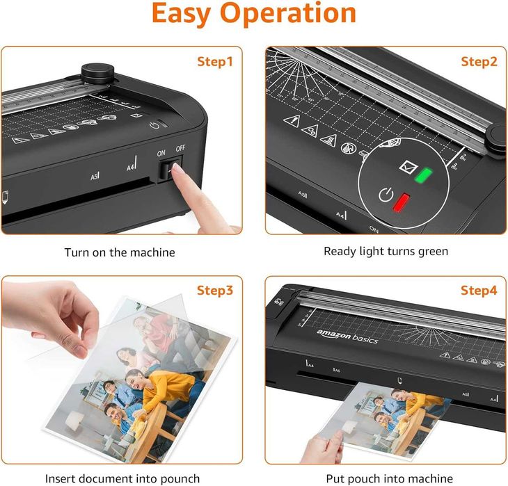 Машина за ламиниране Amazon Basics, A4, 3 in 1, +10 листа