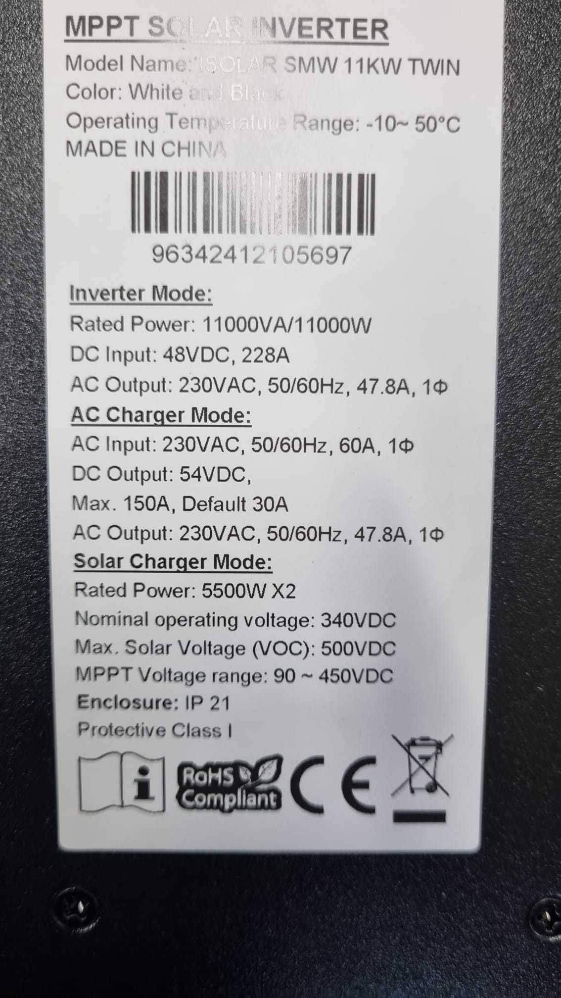 Invertor Off-Grid EASUN SMW 11KW, 48V DC / 230V AC Twin, WiFi