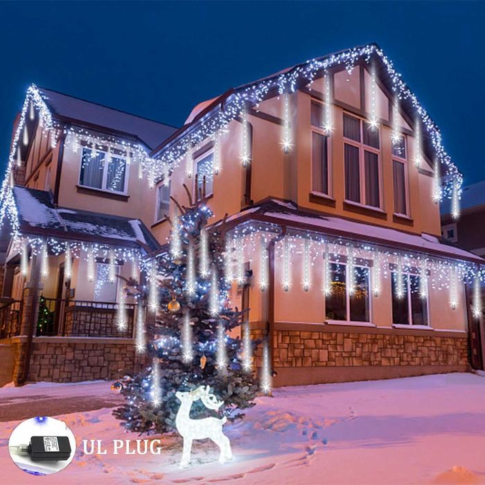 Соларни коледни лампички падащ сняг студено бяла светлина 3м х 30с LED