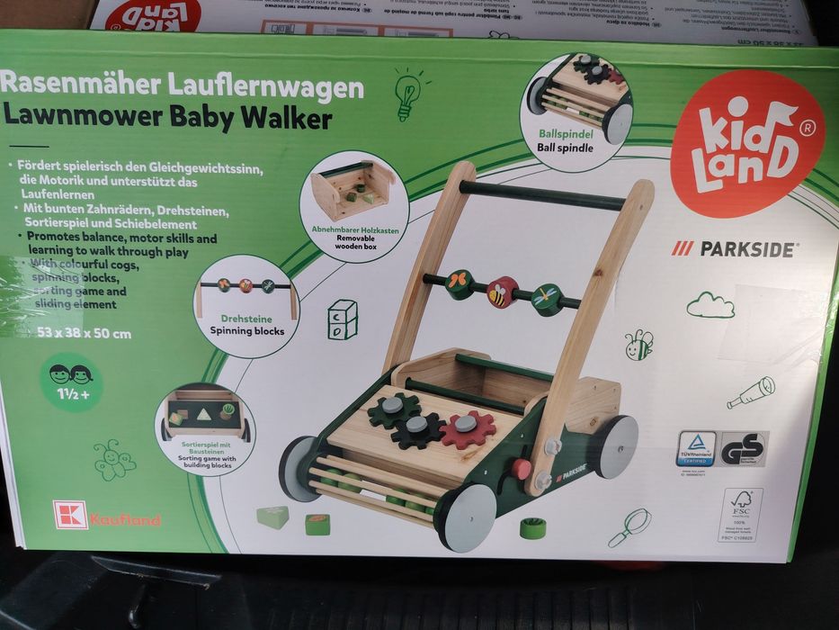 Нова!! Дървена Детска количка за прохождане тип косачка