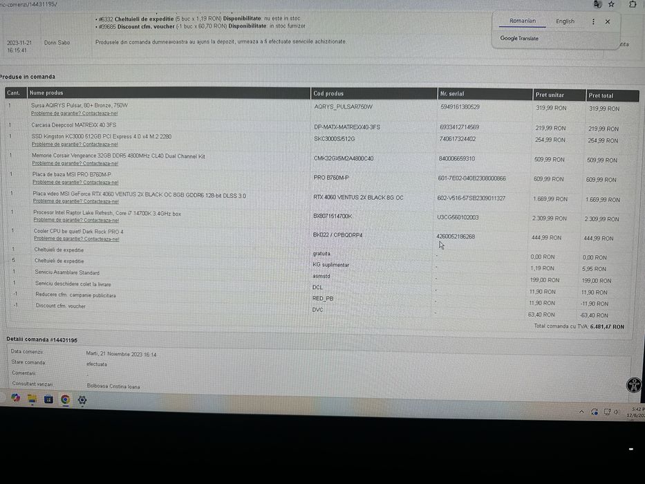 Kit PC Gaming + monitor 240Hz, i7 14700K, RTX 4060, 32 GB RAM DDR5