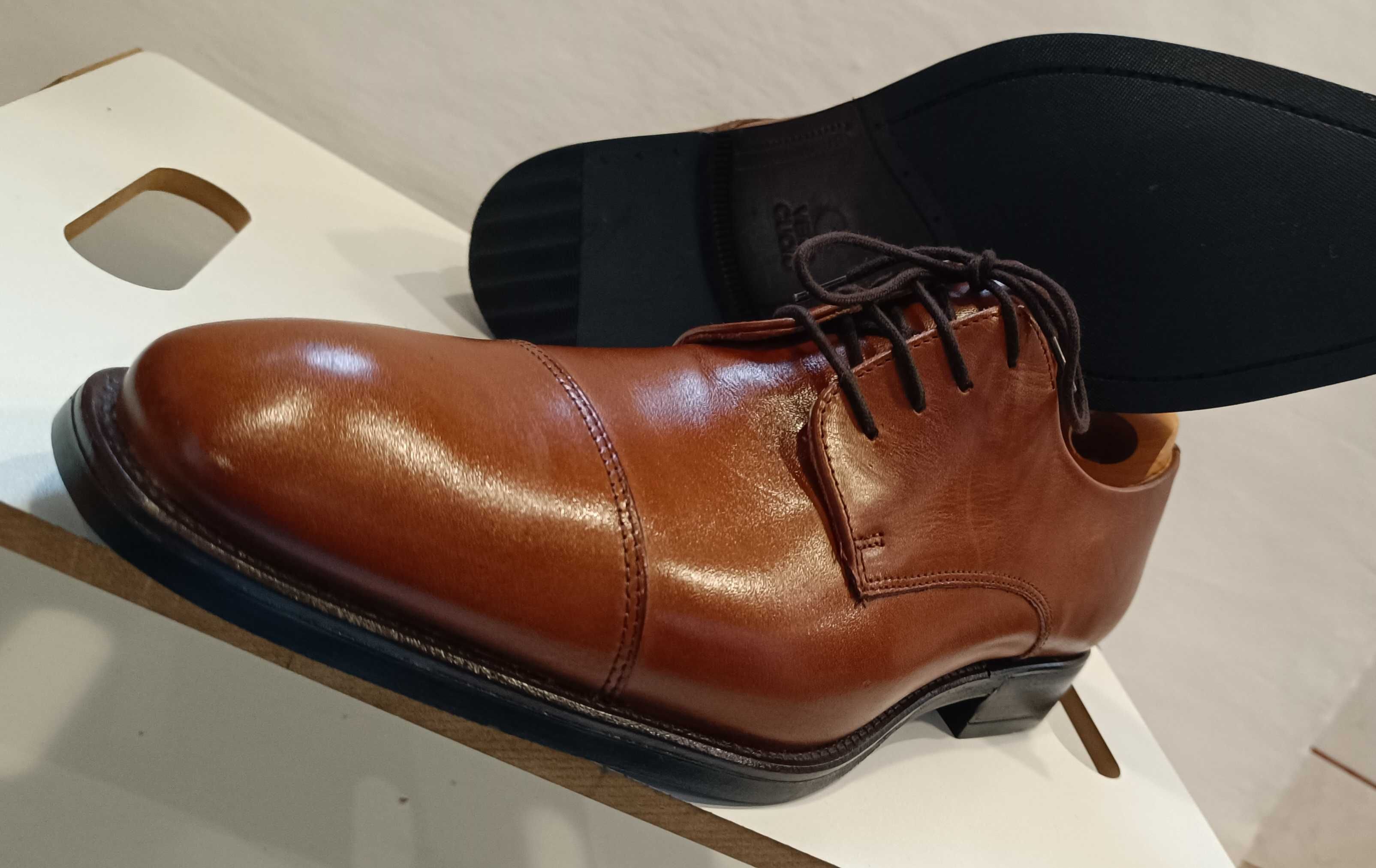 Pantofi derby 46.5 47 cap toe Lav. Artigianale NOI piele naturala moal