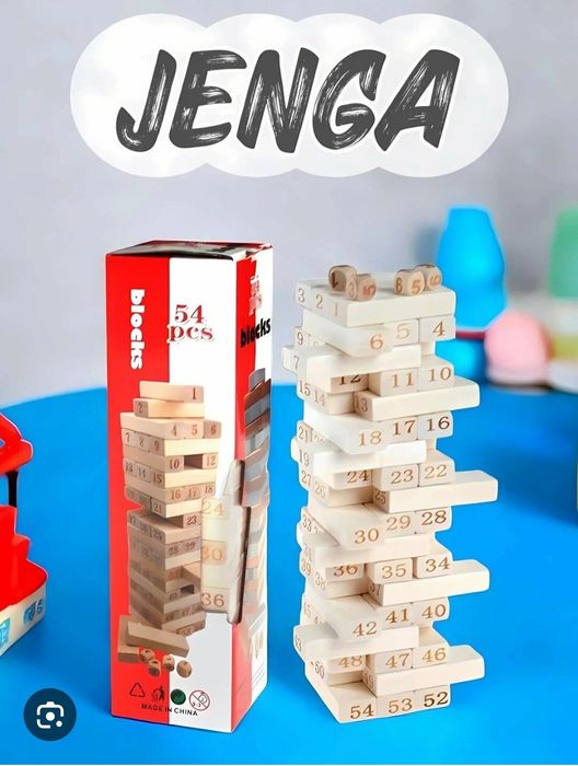 настольная игра Дженга состоит из 54 деревянных блоков