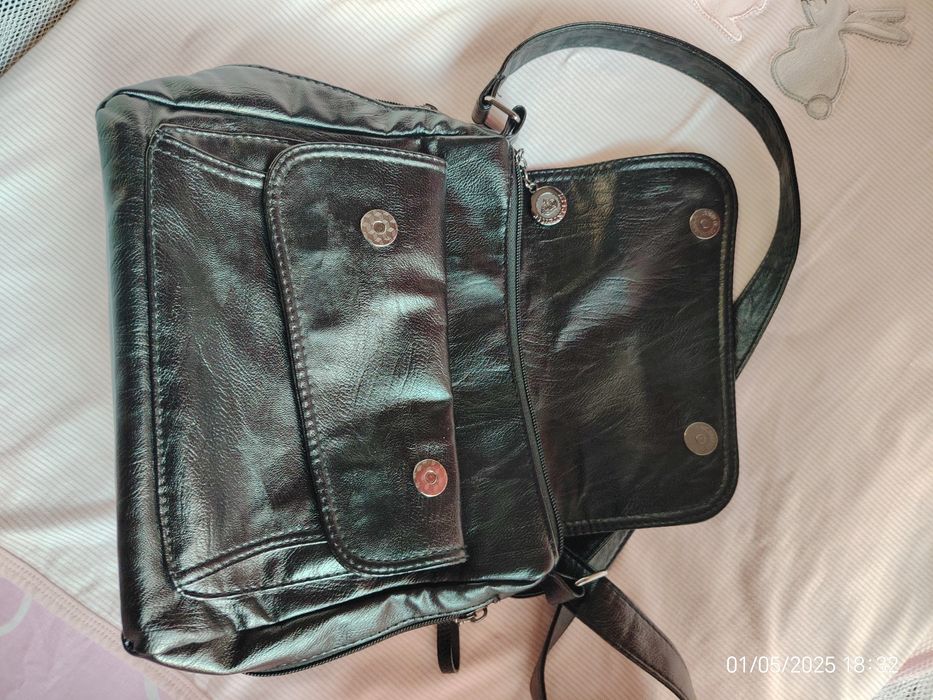 Модна мека чанта за рамо от телешка кожа