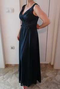 Дълга официална, бална, тъмно синя рокля размер М/Л