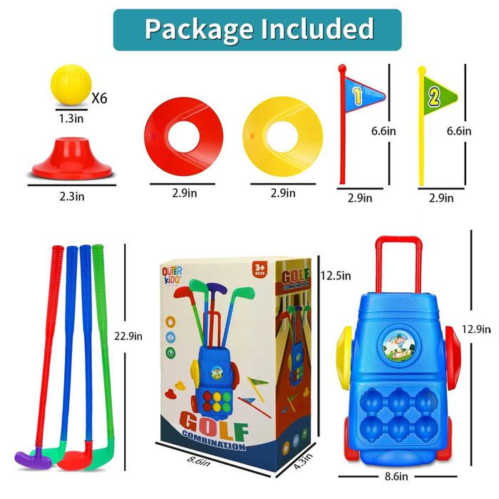 Детски голф комплект количка 4 стика, 6 топчета, дупки Идеален подарък