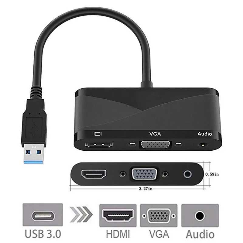 Adaptor 2in1 USB 3.0 la HDMI + VGA cu audio pt laptop, pc, proiector