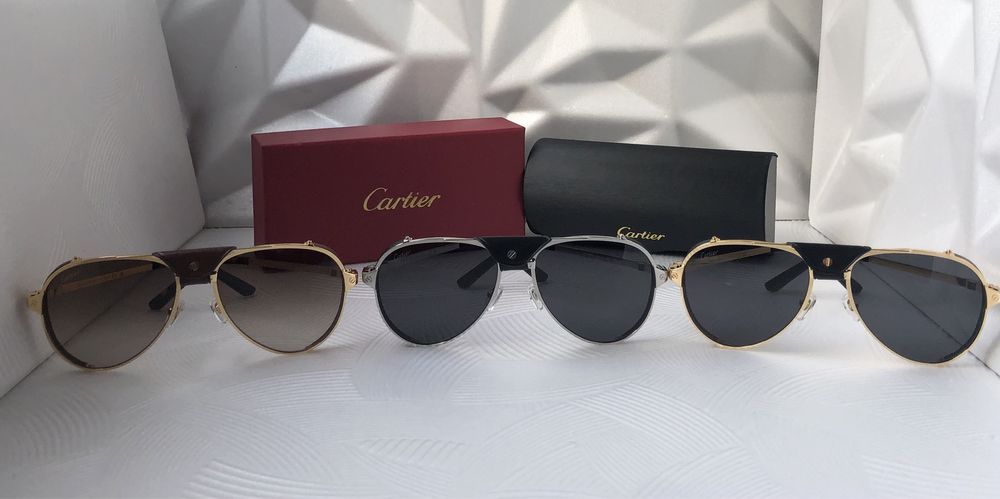 Мъжки слънчеви очила авиатор с кожа 3 цвята златни сребърни