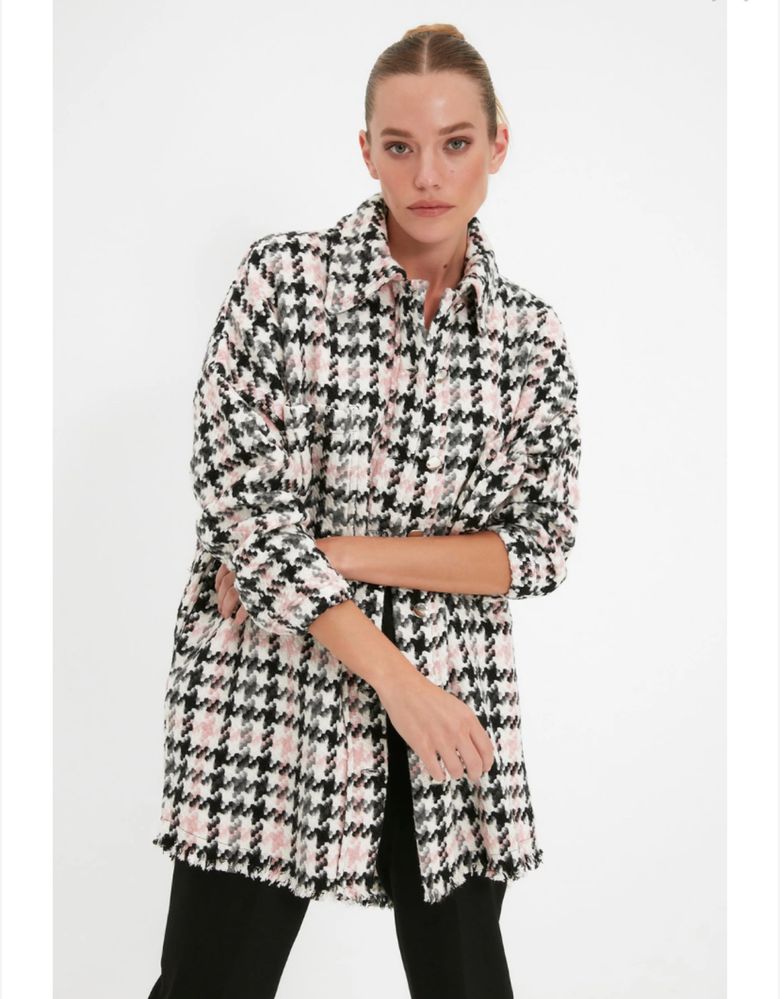 Trendyol oversize връхна риза пепит L с подарък