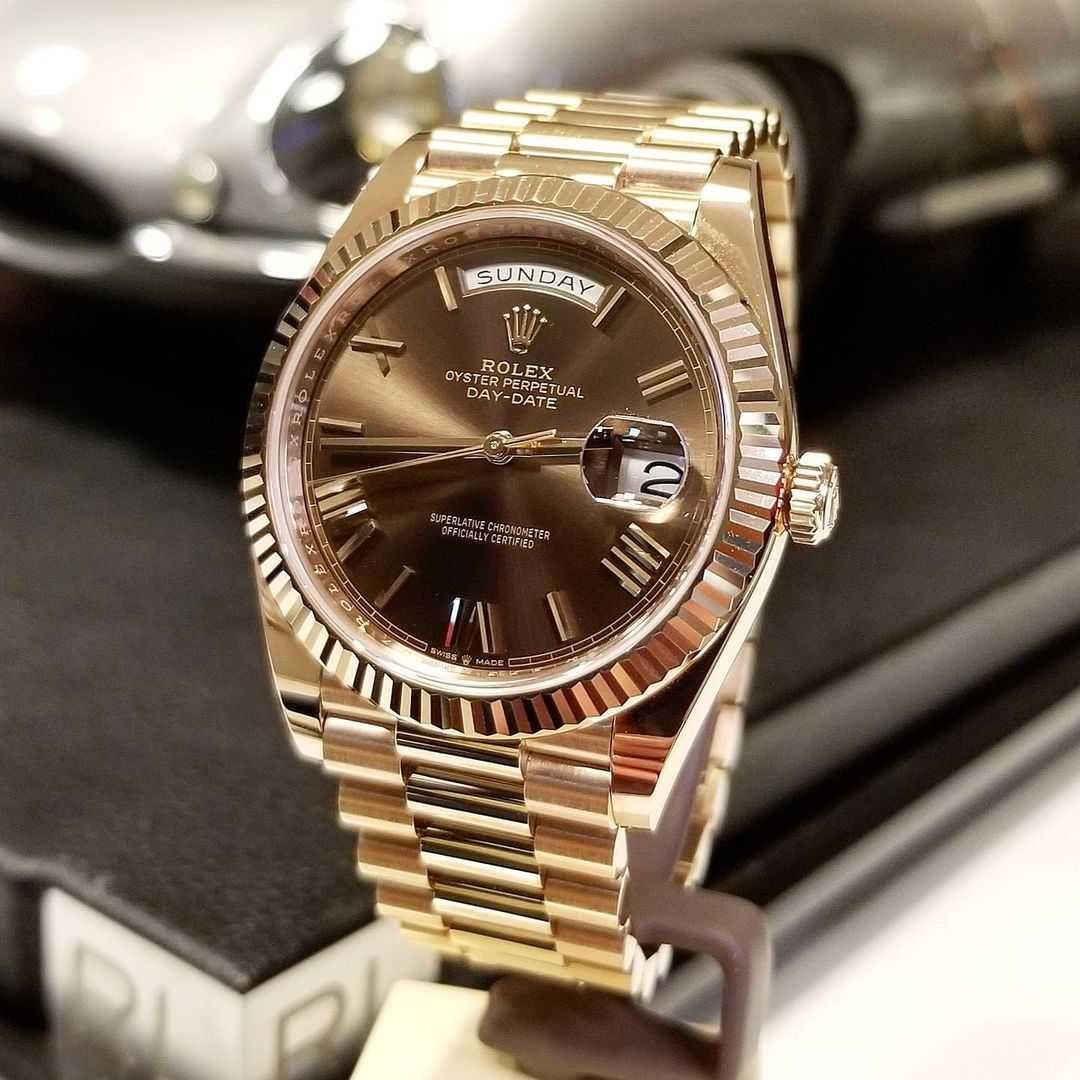 Часовници 40mm розово злато/шоколад