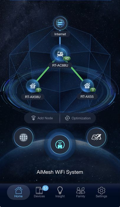 Retea Aimesh 3 routere : AC88U , AX58u , AX55